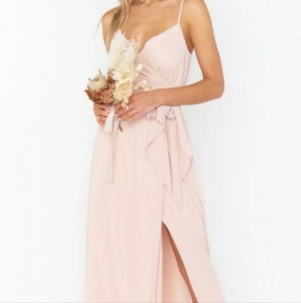 Show Me Your MuMu Liz Dusty Blush High Low Wrap Gown